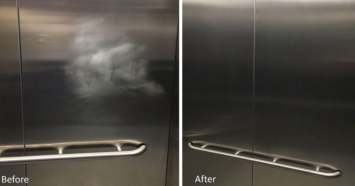 Stainless steel lift door scratch removal