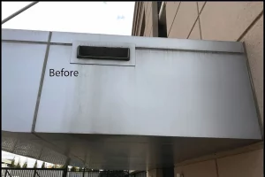Before image of dirty exterior metal awning