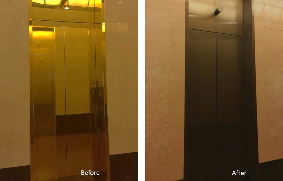 improved metal elevator doors through metal oxidation restoration